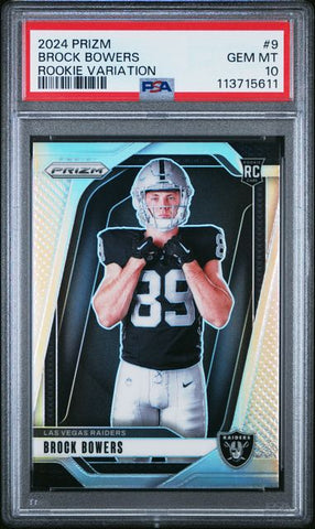 Graded 2024 Panini Prizm Rookie Variation Brock Bowers #9 Rookie RC Football Card PSA 10 Gem Mint (ONLINE ORDER ONLY)
