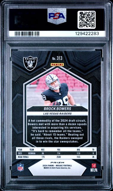 Graded 2024 Panini Mosaic Brock Bowers #313 Red Sparkle Rookie RC Football Card PSA 10 Gem Mint (ONLINE ORDER ONLY)