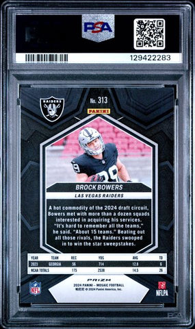 Graded 2024 Panini Mosaic Brock Bowers #313 Red Sparkle Rookie RC Football Card PSA 10 Gem Mint (ONLINE ORDER ONLY)