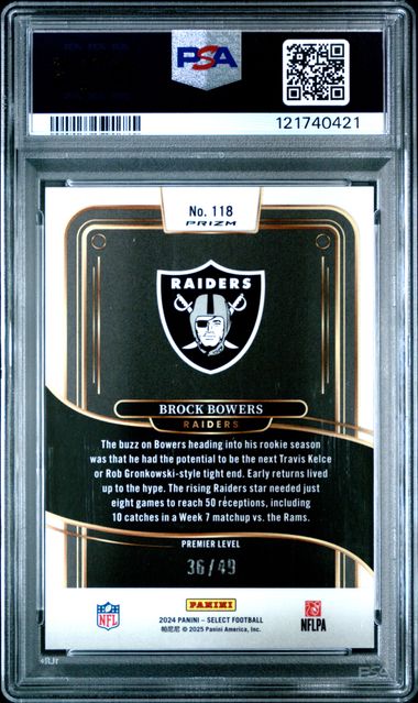 Graded 2024 Panini Select Brock Bowers #118 /49 Red Disco Rookie RC Football Card PSA 10 Gem Mint (ONLINE ORDER ONLY)