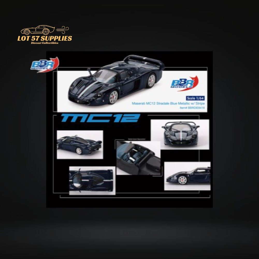 BBR64 Maserati MC12 Stradale Blue Metallic w/ Stripe 1:64 BBRDIE6416 (ONLINE ORDER ONLY)