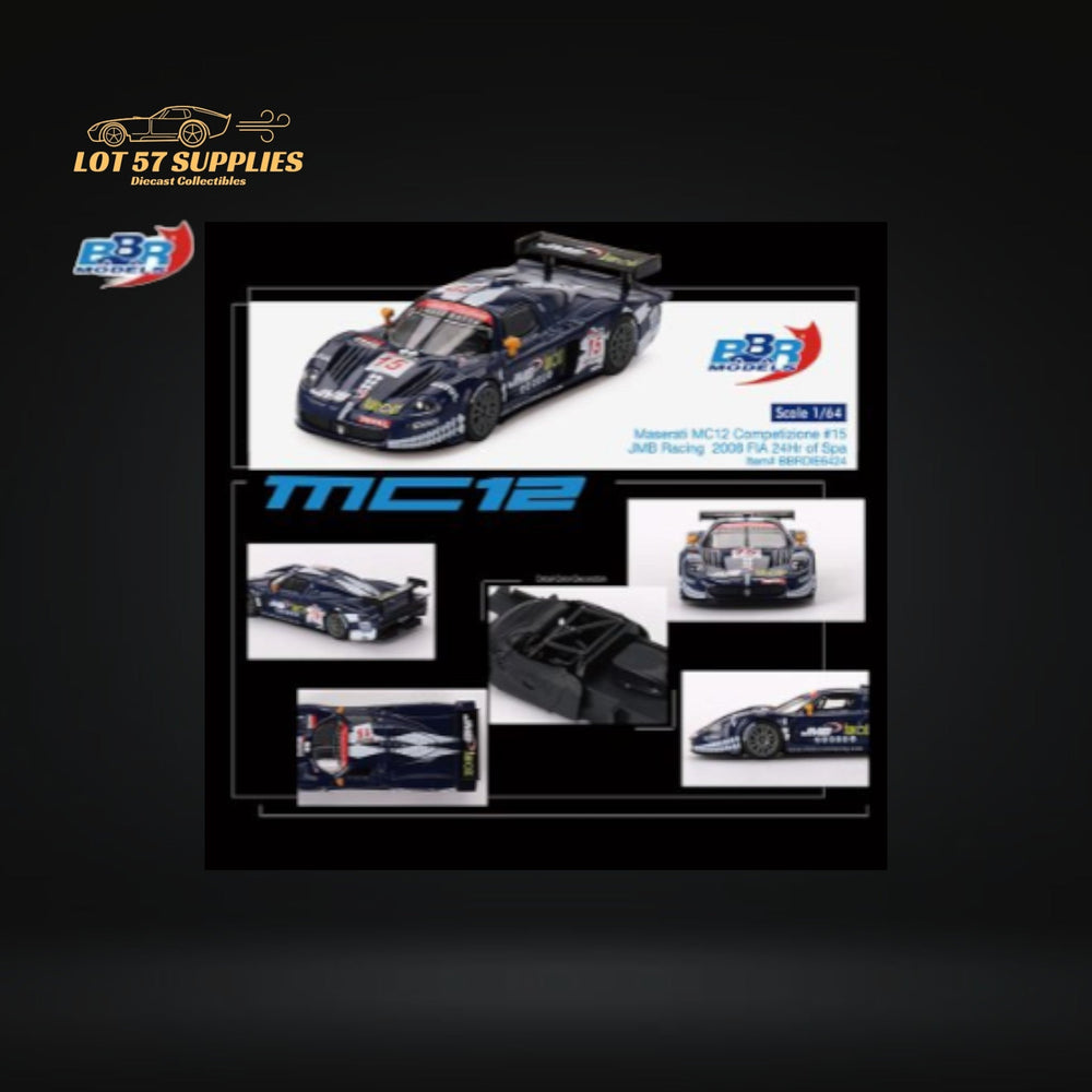 BBR64 Maserati MC12 Competizione #15 JMB Racing 2008 FIA 24Hr of Spa 1:64 BBRDIE6424 (ONLINE ORDER ONLY)