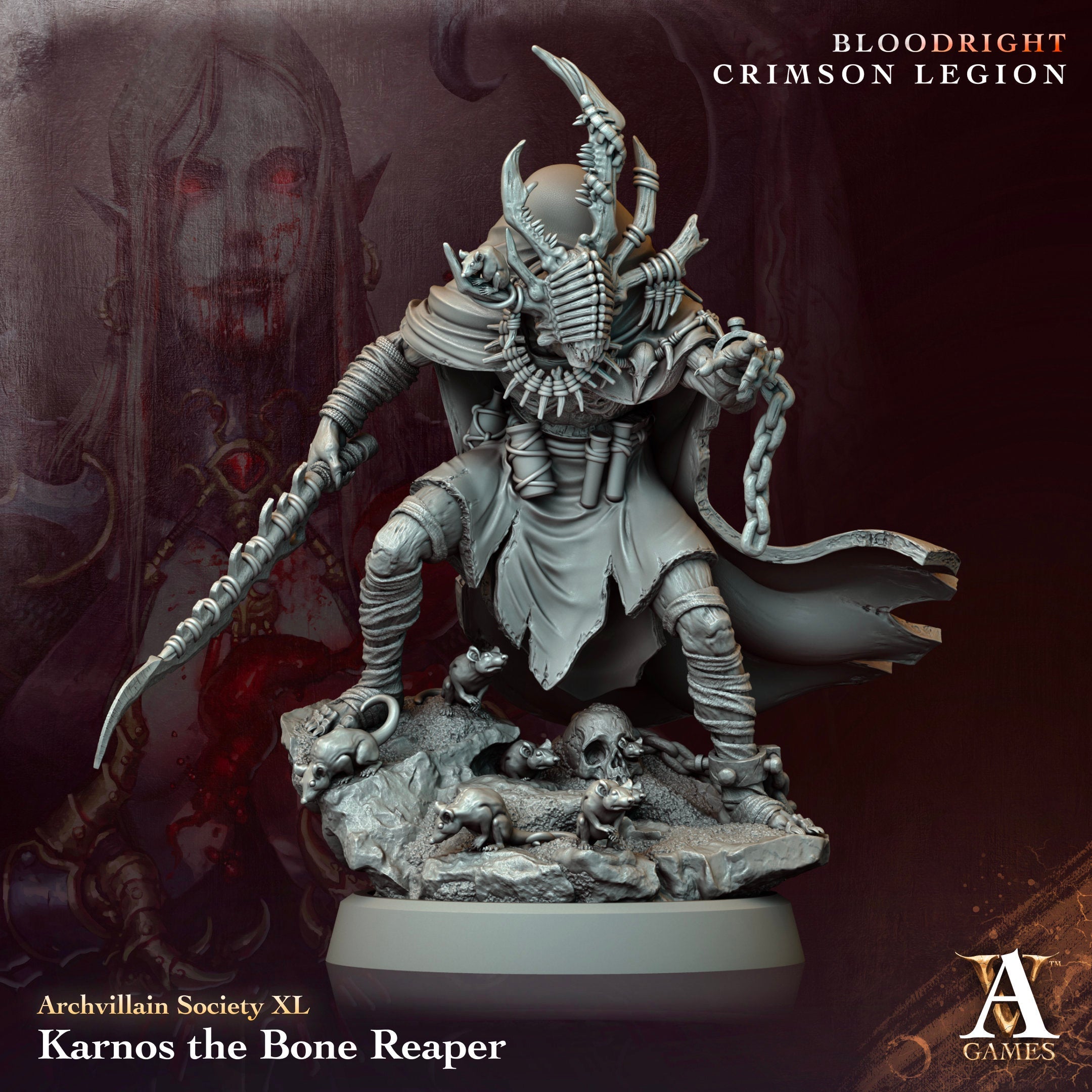 3D Printed Archvillain Games Karnos - The Bone Reaper Archvillain Society Vol. XL 28 32mm D&D (Online Only)