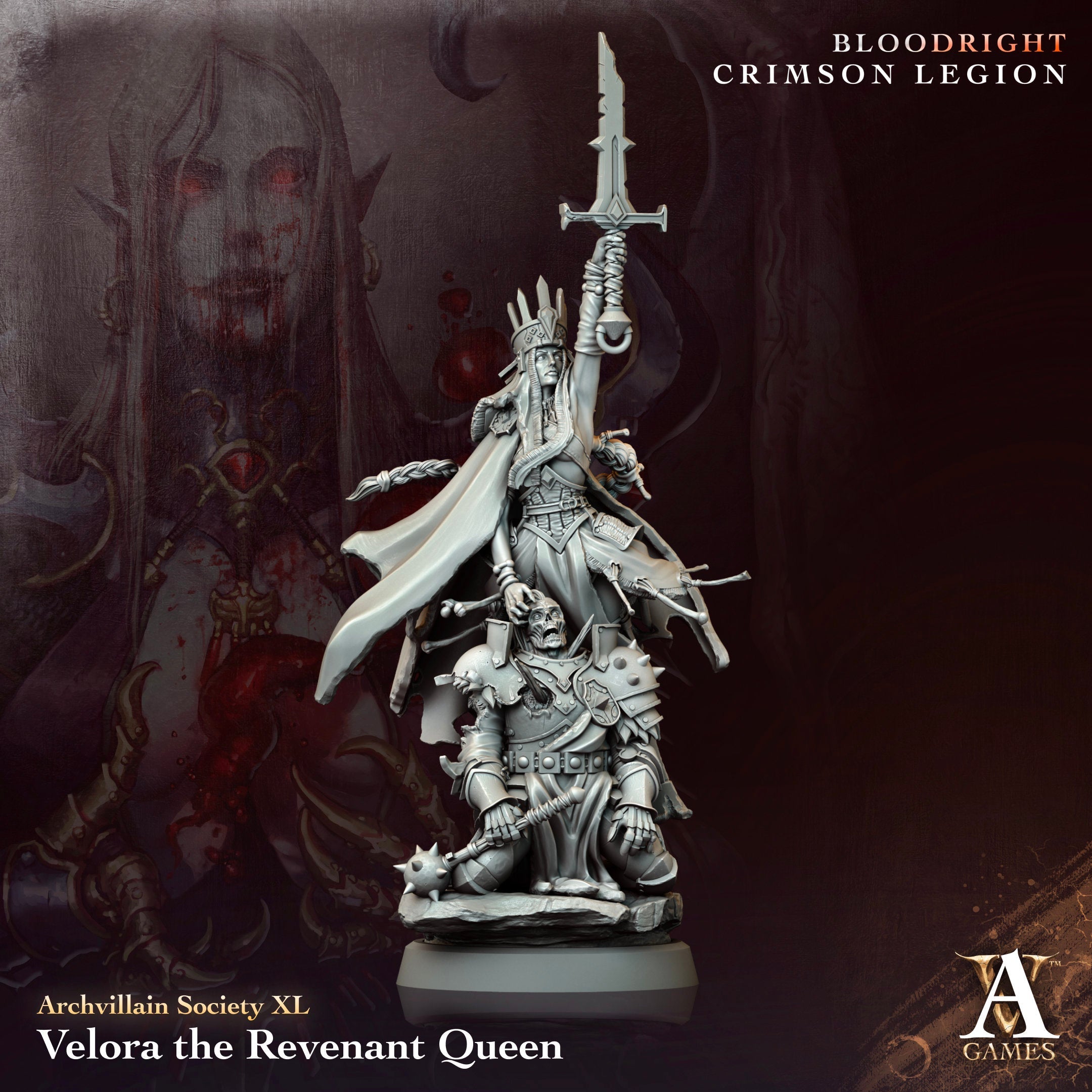 3D Printed Archvillain Games Velora - The Revenant Queen Archvillain Society Vol. XL28 32mm D&D (Online Only)