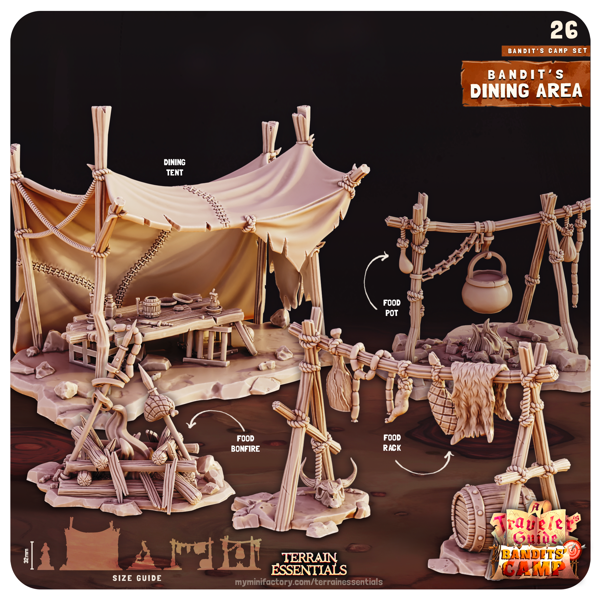 3D Printed Cast n Play Dining Area Bandits Camp Terrain Set 28mm 32mm D&D (Online Only)