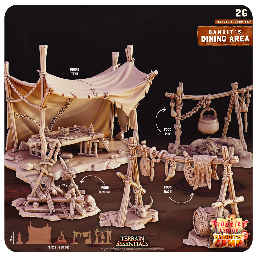 3D Printed Cast n Play Dining Area Bandits Camp Terrain Set 28mm 32mm D&D (Online Only)