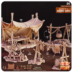 3D Printed Cast n Play Dining Area Bandits Camp Terrain Set 28mm 32mm D&D (Online Only)