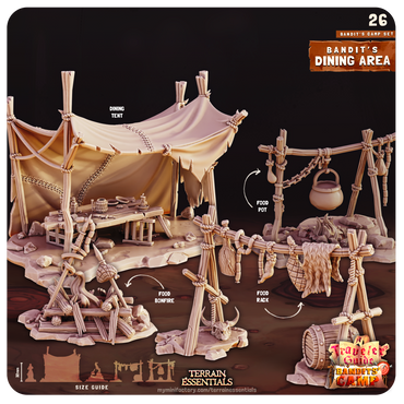 3D Printed Cast n Play Dining Area Bandits Camp Terrain Set 28mm 32mm D&D (Online Only)