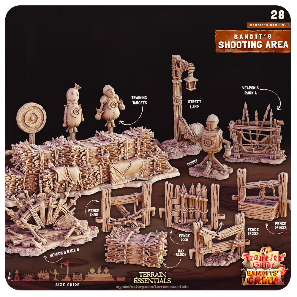 3D Printed Cast n Play Shooting Area Bandits Camp Terrain Set 28mm 32mm D&D (Online Only)