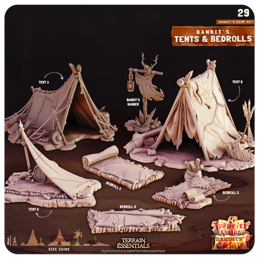 3D Printed Cast n Play Tents and Bedrolls Bandits Camp Terrain Set 28mm 32mm D&D (Online Only)