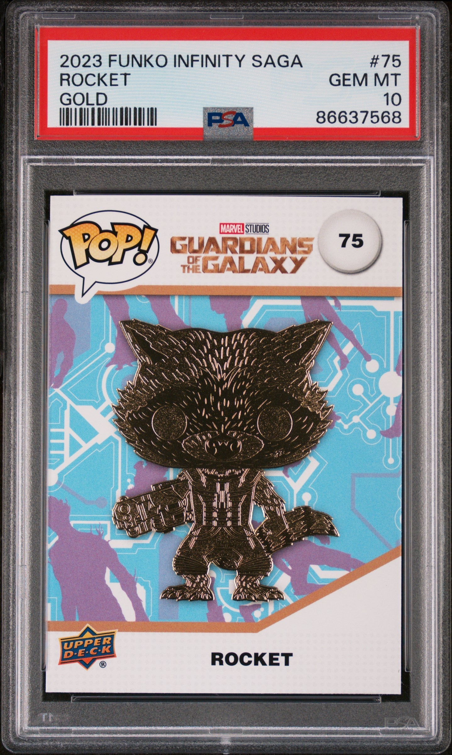 2023 UPPER DECK FUNKO POP MARVEL  ROCKET GOLD #75  PSA 10 (Online Order Only)