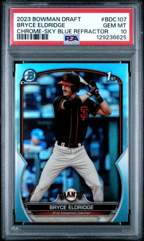 Graded 2023 Topps Bowman Draft Bryce Eldridge #BDC107 Chrome Sky Blue Refractor Rookie RC Baseball Card PSA 10 Gem Mint (ONLINE ORDER ONLY)