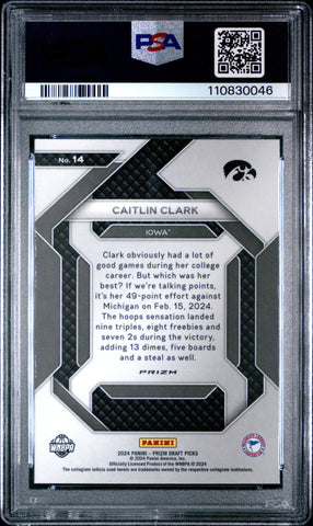 Graded 2024 Panini Prizm Draft Picks Caitlin Clark #14 New Recruits Silver Prizm Rookie RC Basketball Card PSA 10 Gem Mint (ONLINE ORDER ONLY)