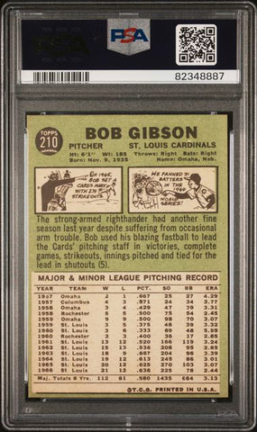 Graded 1967 Topps Bob Gibson #210 Baseball Card PSA 7 Near Mint (ONLINE ORDER ONLY)
