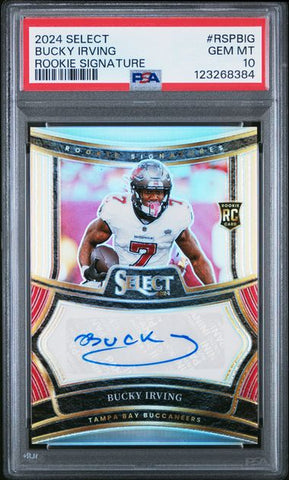 Graded 2024 Panini Select Bucky Irving #RSPBIG /399 Rookie Signature Rookie RC Football Card PSA 10 Gem Mint (ONLINE ORDER ONLY)