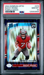 Graded 2024 Panini Donruss Optic Bucky Irving #216 Purple Shock Rookie RC Football Card PSA 10 Gem Mint (ONLINE ORDER ONLY)