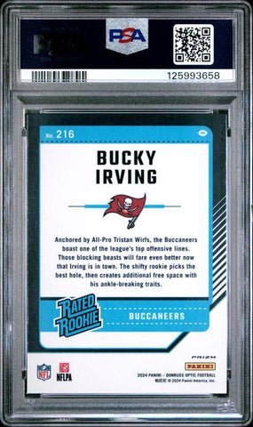 Graded 2024 Panini Donruss Optic Bucky Irving #216 Purple Shock Rookie RC Football Card PSA 10 Gem Mint (ONLINE ORDER ONLY)