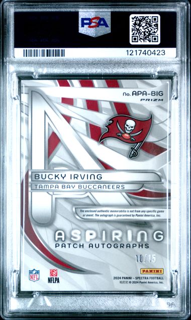 Graded 2024 Panini Spectra Bucky Irving #APABIG /15 Neon Orange RPA Rookie RC Football Card PSA 10 Gem Mint (ONLINE ORDER ONLY)