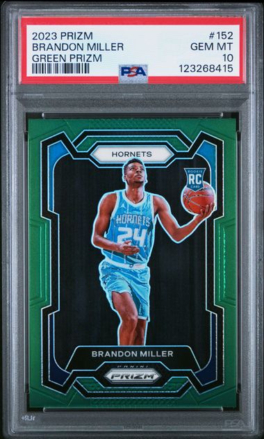 Graded 2023 Panini Prizm Brandon Miller #152 Green Prizm Rookie RC Basketball Card PSA 10 Gem Mint (ONLINE ORDER ONLY)