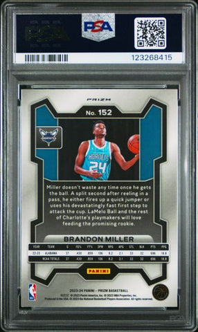 Graded 2023 Panini Prizm Brandon Miller #152 Green Prizm Rookie RC Basketball Card PSA 10 Gem Mint (ONLINE ORDER ONLY)