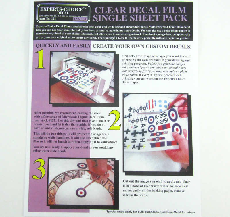 BMF121 Clear Inkjet Decal Single Sheet Bare Metal Foil (ONLINE ORDER ONLY)