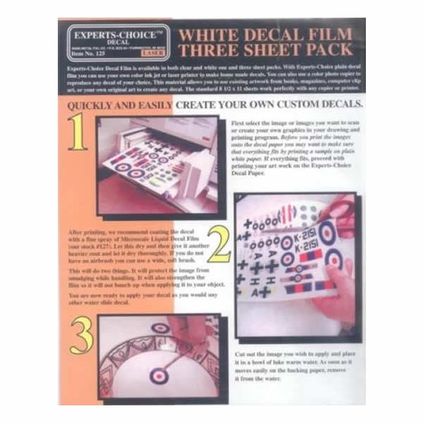 BMF125 White Laser Decal Film Three Sheet Pack Bare-Metal Foil (ONLINE ORDER ONLY)