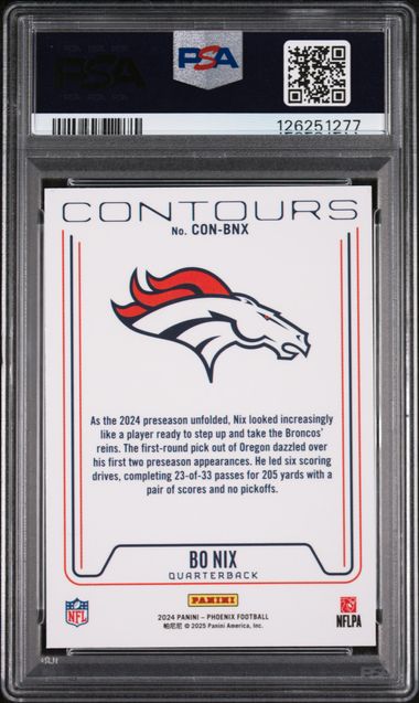 Graded 2024 Panini Phoenix Bo Nix #CONBNX Contours Rookie RC Football Card PSA 10 Gem Mint (ONLINE ORDER ONLY)