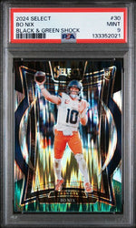 Graded 2024 Panini Select Bo Nix #30 Black & Green Shock Rookie RC Football Card PSA 9 Mint (ONLINE ORDER ONLY)