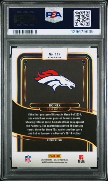 Graded 2024 Panini Select Bo Nix #117 Red & Blue Shock Rookie RC Football Card PSA 10 Gem Mint (ONLINE ORDER ONLY)