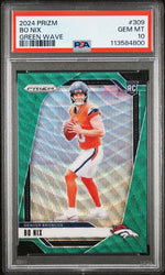 Graded 2024 Panini Prizm Bo Nix #309 Green Wave Rookie RC Football Card PSA 10 Gem Mint (ONLINE ORDER ONLY)