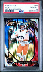 Graded 2024 Panini Select Bo Nix #221 Red & Blue Shock Rookie RC Football Card PSA 10 Gem Mint (ONLINE ORDER ONLY)