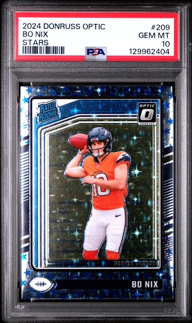 Graded 2024 Panini Donruss Optic Bo Nix #209 Stars Rookie RC Football Card PSA 10 Gem Mint (ONLINE ORDER ONLY)
