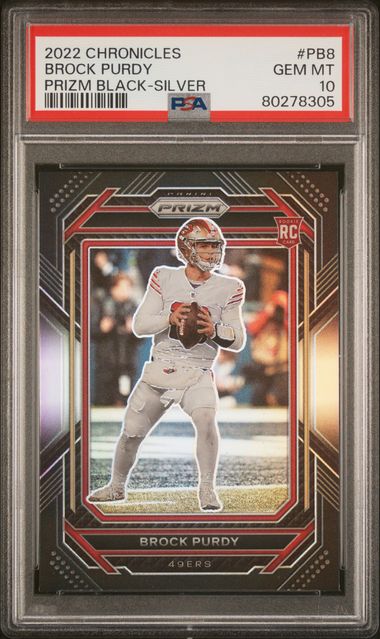 Graded 2022 Panini Chronicles Brock Purdy #PB8 Prizm Black Silver Rookie RC Football Card PSA 10 Gem Mint (ONLINE ORDER ONLY)