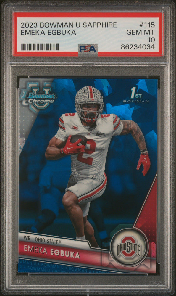 Graded 2023 Topps Bowman U Sapphire Emeka Egbuka #115 Rookie RC Football Card PSA 10 Gem Mint (ONLINE ORDER ONLY)