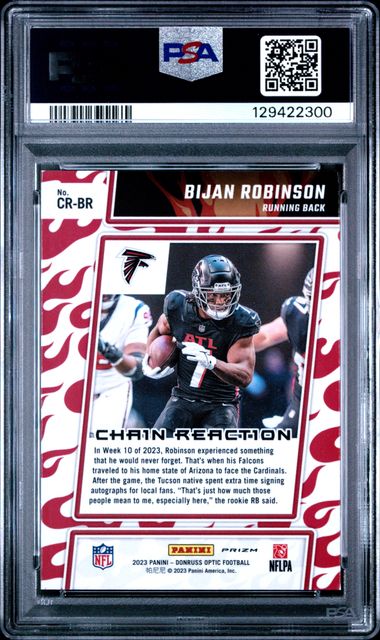 Graded 2023 Panini Donruss Optic Bijan Robinson #CRBR Chain Reaction Rookie RC Football Card PSA 10 Gem Mint (ONLINE ORDER ONLY)