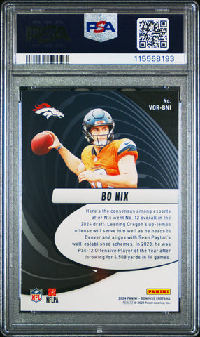 Graded 2024 Panini Donruss Bo Nix #VORBNI Vortex Rookie RC Football Card PSA 10 Gem Mint (ONLINE ORDER ONLY)