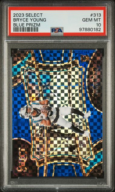 Graded 2023 Panini Select Bryce Young #313 /49 Blue Prizm Rookie RC Football Card PSA 10 Gem Mint (ONLINE ORDER ONLY)