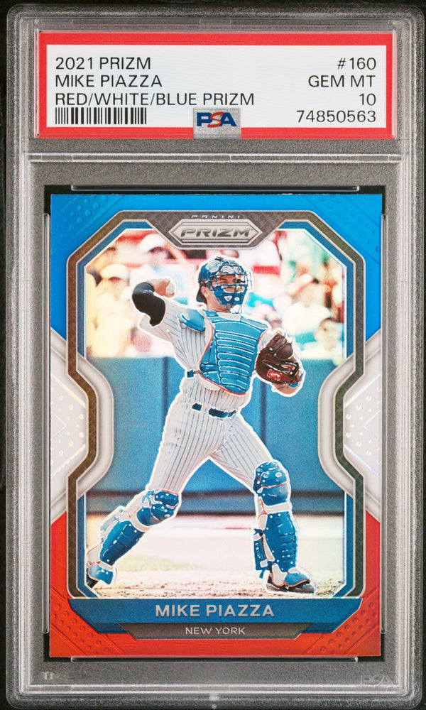 2021 PANINI PRIZM MIKE PIAZZA RED/WHITE/BLUE PRIZM #160 - PSA 10 (Online Order Only)