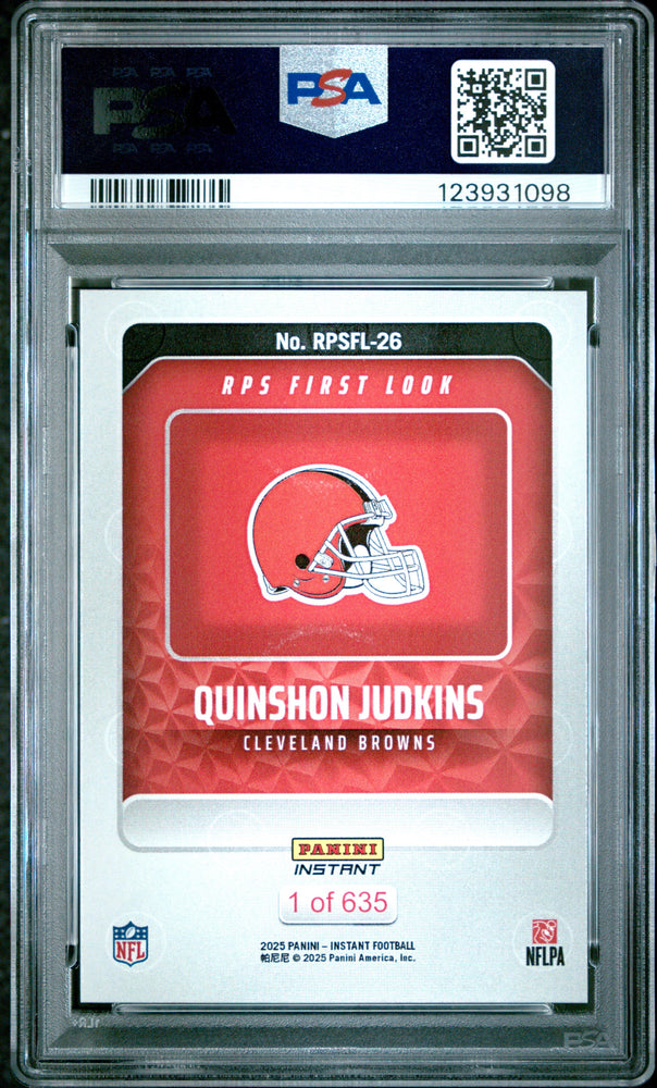 Graded 2025 Panini Instant Quinshon Judkins #RPSFL26 RPS First Look Rookie RC Football Card PSA 10 Gem Mint (ONLINE ORDER ONLY)