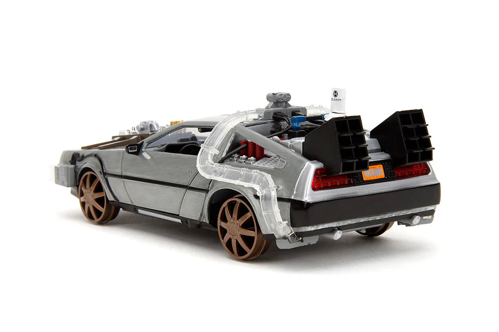 Back to the Future Part III (rail version) die-cast 1:24 scale "Hollywood Rides" light-up DeLorean Time Machine (ONLINE ORDER ONLY)
