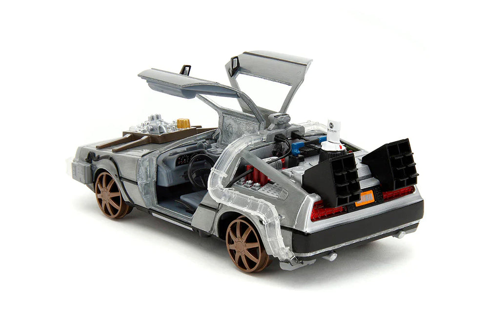 Back to the Future Part III (rail version) die-cast 1:24 scale "Hollywood Rides" light-up DeLorean Time Machine (ONLINE ORDER ONLY)