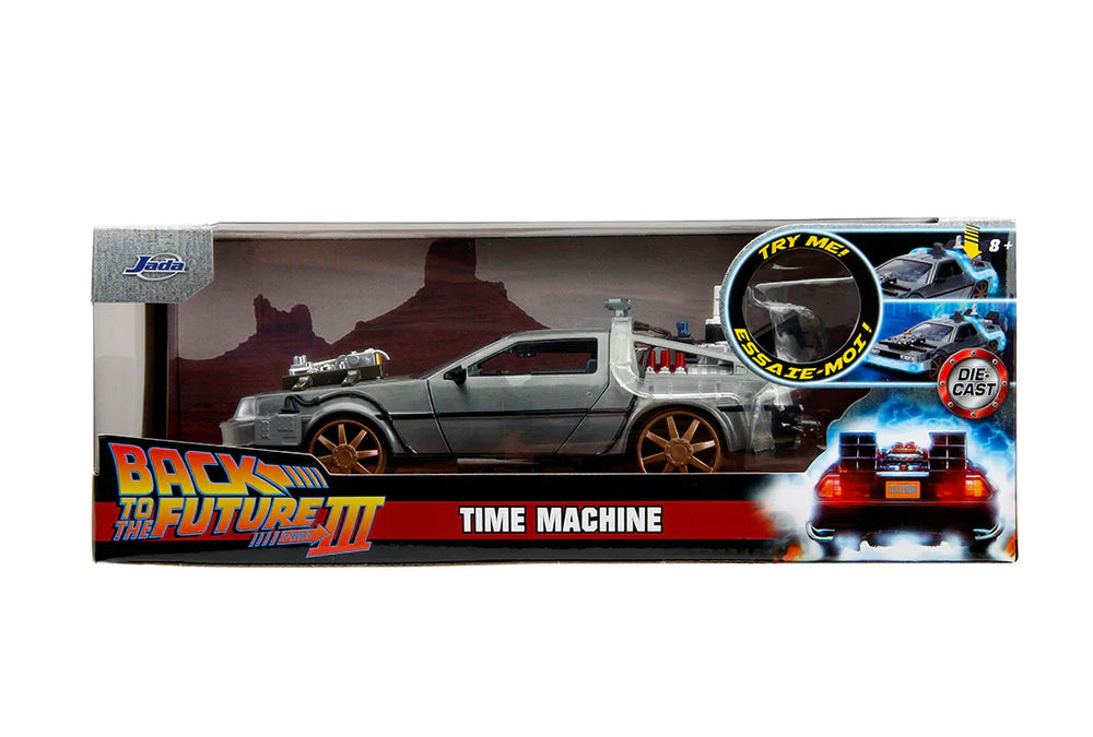 Back to the Future Part III (rail version) die-cast 1:24 scale "Hollywood Rides" light-up DeLorean Time Machine (ONLINE ORDER ONLY)