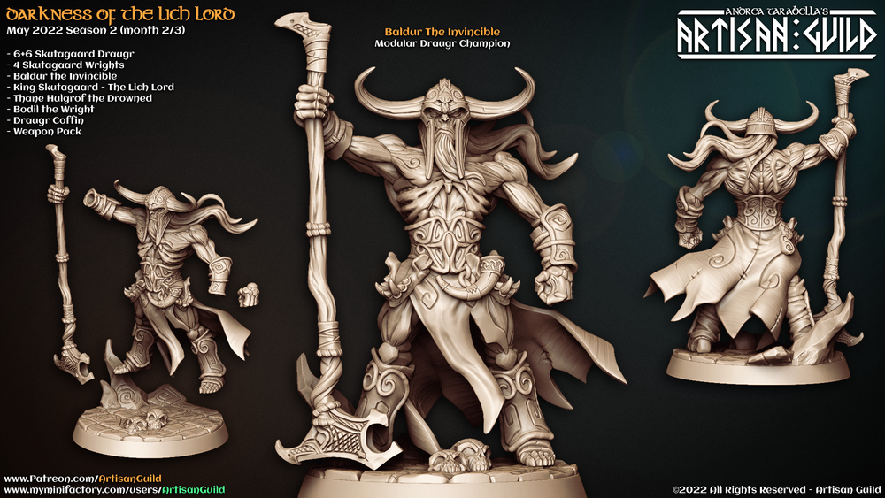 3D Printed Artisan Guild Baldur the Invincible Darkness of the Lich Lord 28mm 32mm (Online Only)