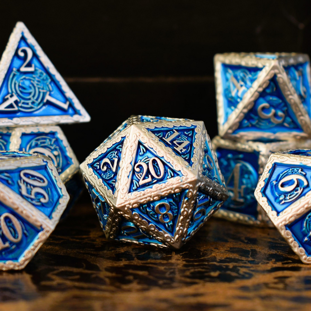 PRE-ORDER || Ballad of the Bard Blue and Silver Metal Dice Set