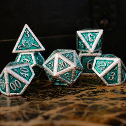 PRE-ORDER || Ballad of the Bard Green and Silver Metal Dice Set