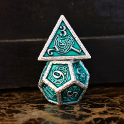 PRE-ORDER || Ballad of the Bard Green and Silver Metal Dice Set