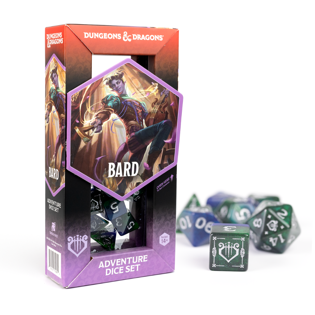 D&D Adventure Dice Set - Bard Edition | Blue/Green 15pc Collection (ONLINE ORDER ONLY)