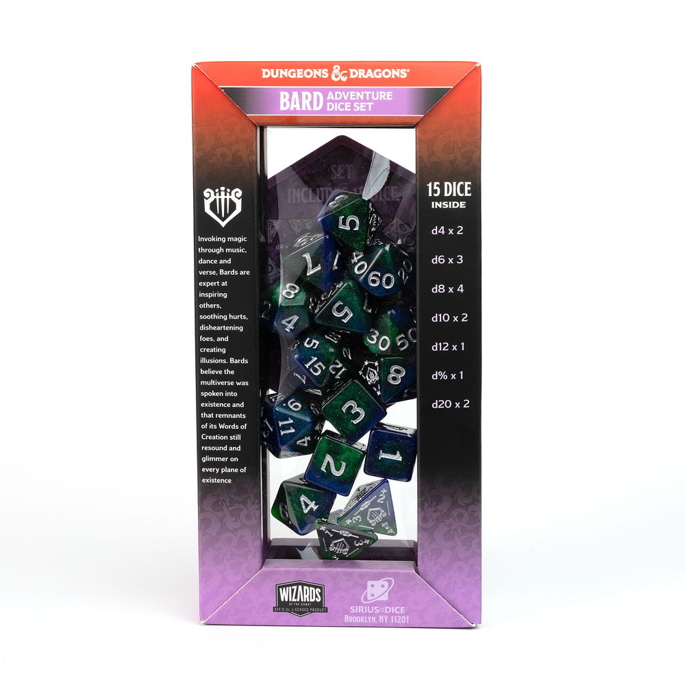 D&D Adventure Dice Set - Bard Edition | Blue/Green 15pc Collection (ONLINE ORDER ONLY)