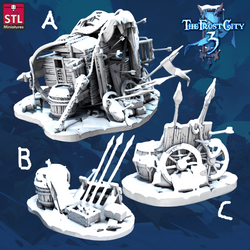 3D Printed STL Miniatures Barricades Set Core Props The Frost City 3 28 - 32mm War Gaming D&D (Online Only)
