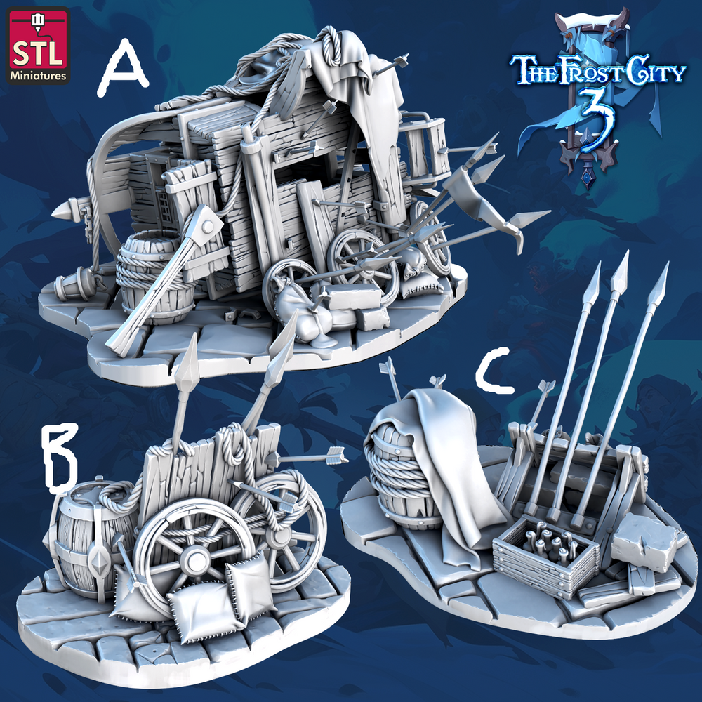 3D Printed STL Miniatures Barricades Set Core Props The Frost City 3 28 - 32mm War Gaming D&D (Online Only)